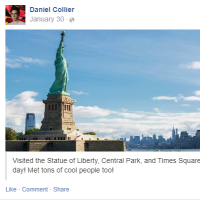 Portion of a Facebook post featuring a photo of the Statue of Liberty