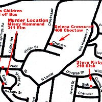 Map showing locations relevant to the Missy Hammond investigation