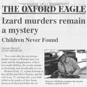 Newspaper headline 'Izard murders remain a mystery'