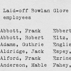 List of laid-off Bowlan Glove employees