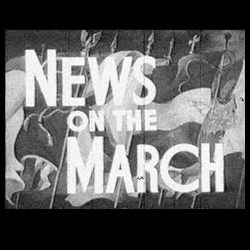 Still from an old newsreel with the title "News on the March"