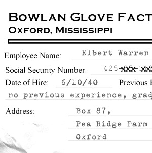 Elbert Warren Bowlan Glove personnel file