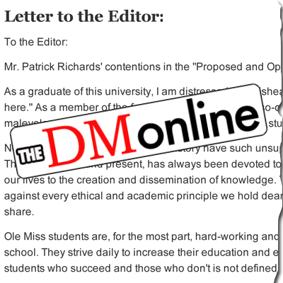 In this letter to The Daily Mississippian, Kimberly Pace expressed her outrage in response to the Proposed and Opposed column published on October 31, 2017