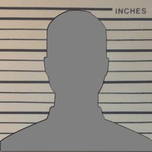 Human silhouette in front of a police booking height chart