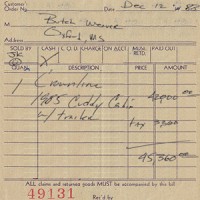 Sales receipt for Butch Weaver's boat purchase in 1988