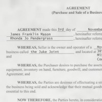 Contract for James Mason's sale of the Juke Joint to Rhonda Pendergrass
