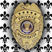 Private investigator's badge on a fleur-de-lis background