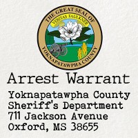 Seal of Yoknapatawpha County with the label 'Arrest Warrant'