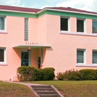 Exterior of The Flamingo apartment building