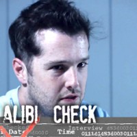 Scruffy young man with the label "Alibi Check"