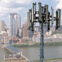 Cell phone tower with the City of Pittsburgh in the background