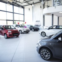 Vehicles on a showroom floor