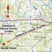 Excerpt of map showing the crime scene's location relative to the City of Oxford