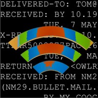 Technical email data with a Wi-Fi symbol in the foreground