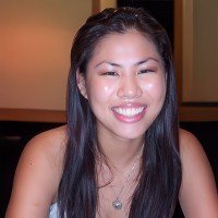 Smiling woman with long dark hair