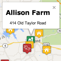 Excerpt of a map highlighting the location of the Allison Farm