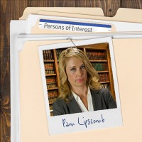 Photo of a woman with long blonde hair in a law library clipped to a file folder