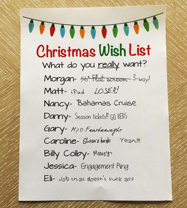 handwritten list