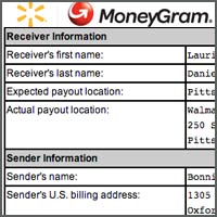 Money transfer to Laurie Daniels