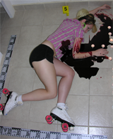 dead teen girl wearing roller skates