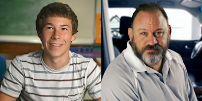Young man with short dark hair and a bearded man with a receding hairline