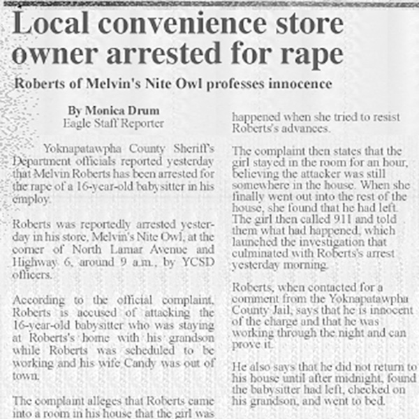clipping of newspaper article on Melvin Roberts's arrest