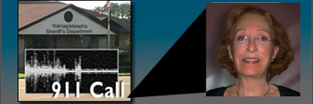 A 911 call is superimposed over a Sheriff office. A woman is visually connected to the call