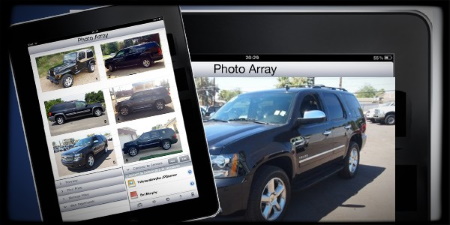 Photo array of dark SUVs displayed on a tablet