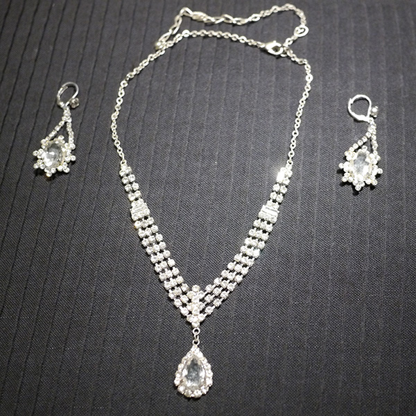 diamond earrings and necklace