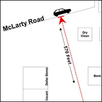 sketch showing the locations of the Magnolia Transit bus and the car Kristi Dawes said she saw