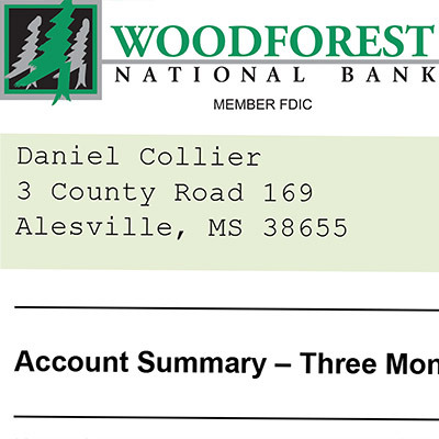 Excerpt of a bank statement
