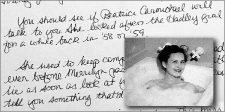 Old photo of a smiling woman in a bathtub with a handwritten letter in the background