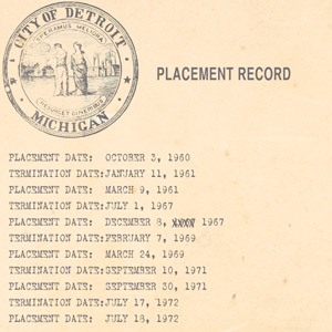 Social Services placement record for Doris Hammack