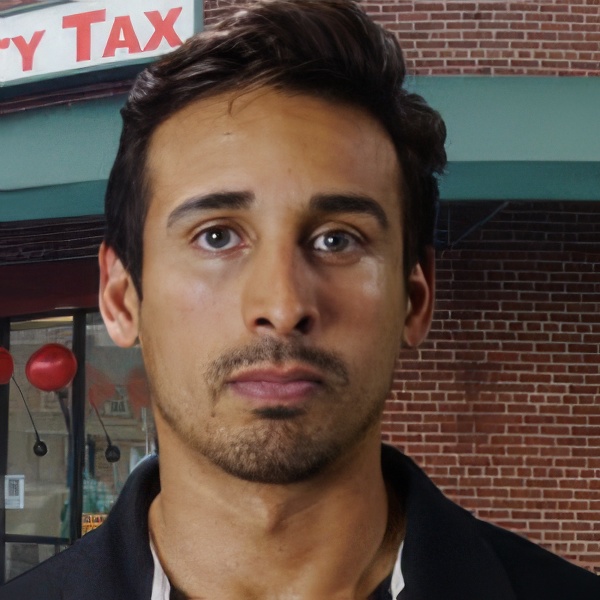 Man with dark hair and the beginnings of a mustache and goatee