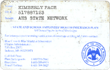 Kimberly Pace health insurance card