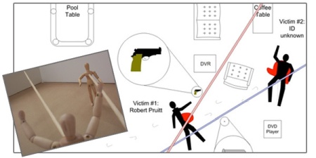Crime scene sketch with an inset of a partial model of the scene