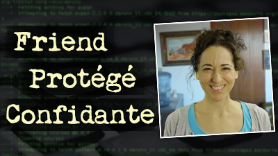 Smiling woman with curly dark hair in an updo