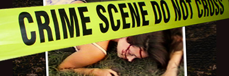 Woman dead on the ground with blood on face; police tape covers it.