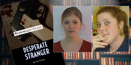 The cover of Zoe's upcoming book, "Desperate Stranger," alongside photos of Zoe and her agent, Kathy