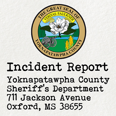 Seal of Yoknapatawpha County with the label 'Incident Report'