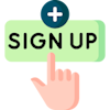 hand pointing to sign up button