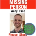 Missing poster for Andy Fine with the Oxford Weekly Planet logo in the foreground