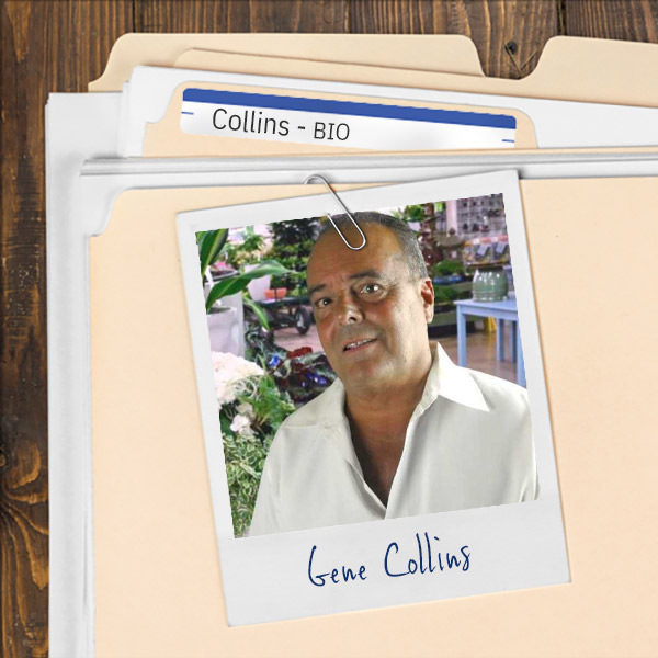A file folder with a photo of a very tan man with receding gray hair.