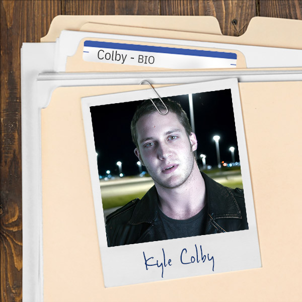 A file folder with a photo of a tough-looking young man with short dark hair