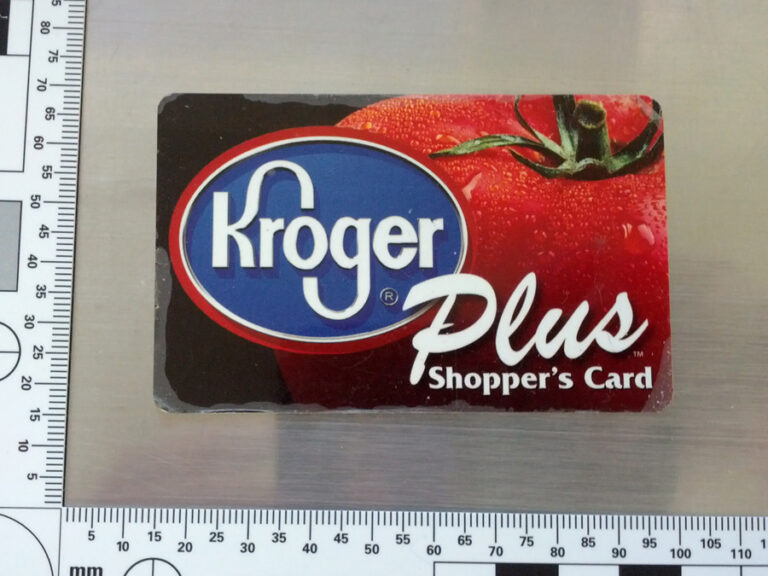 a picture of a slightly worn-down Kroger plus membership card