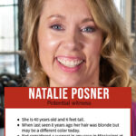 a poster seeking Natalie Posner, featuring a photo of a smiling blonde woman