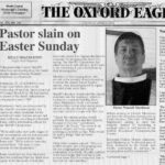 A picture of a newsletter from The Oxford Eagle stating that a pope was slain on Easter.