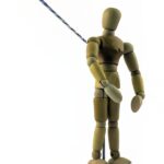 A picture of a dummy with a rope attached to it showcasing a trajectory