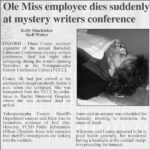 A picture of a newspaper press describing a person found dead.