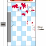 a picture of an illustration for a bathroom site with a body on the floor.